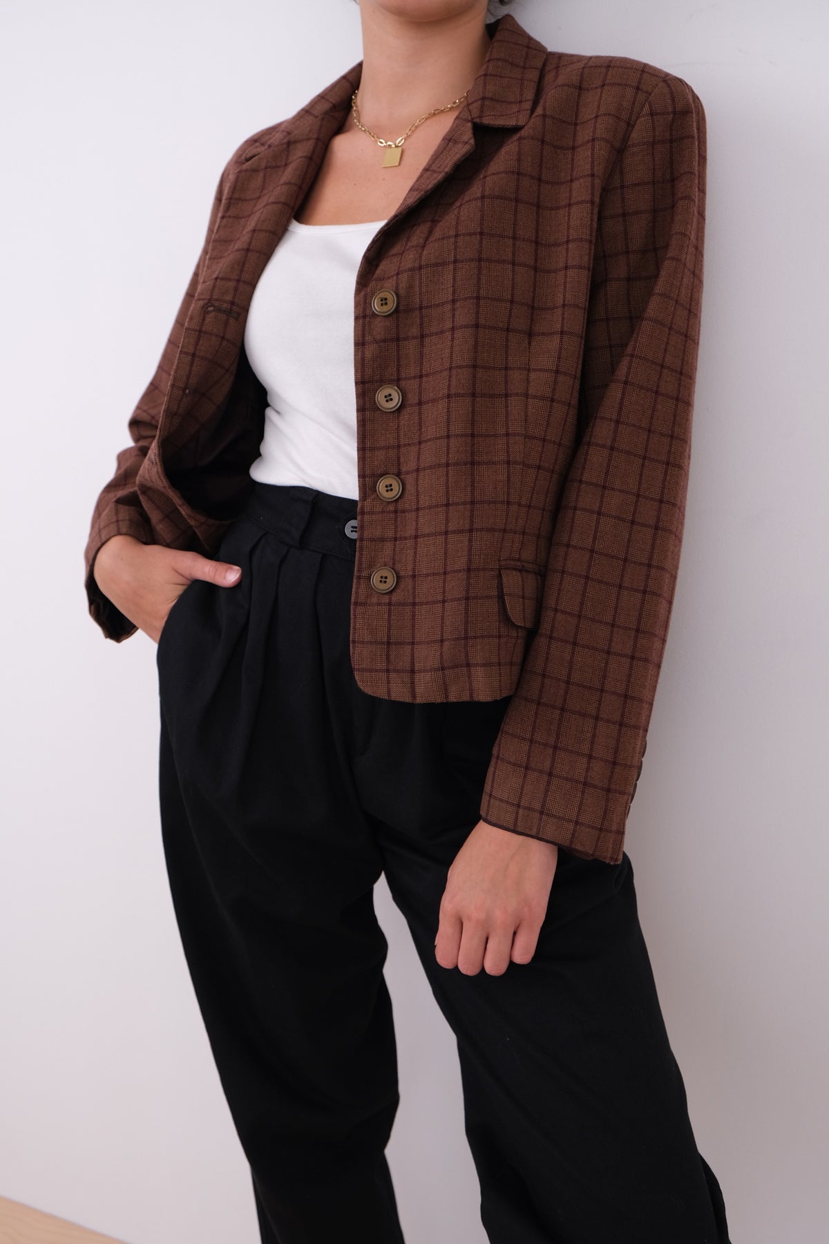 Vintage 90s Chestnut Wool Plaid Blazer