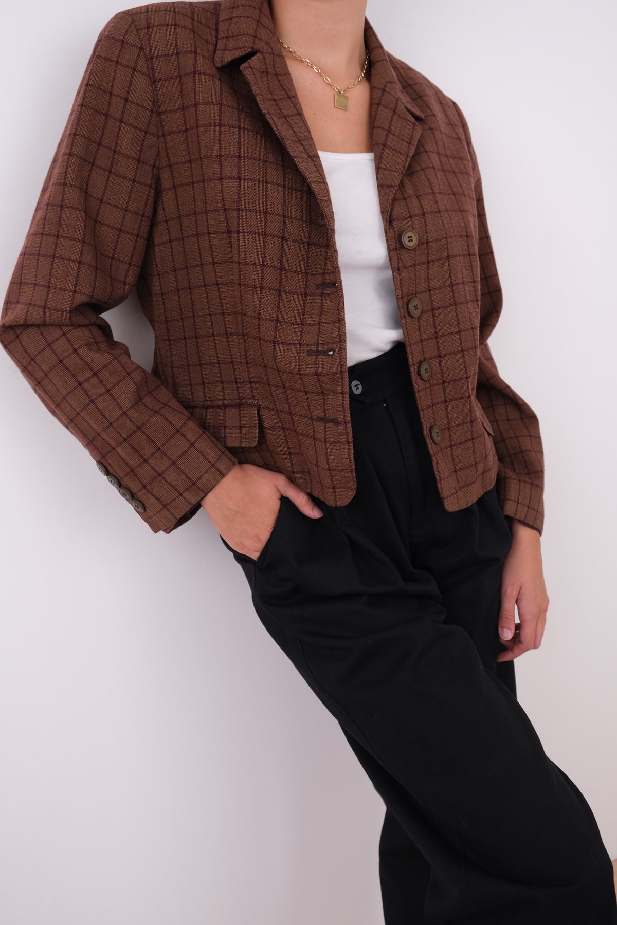 Vintage 90s Chestnut Wool Plaid Blazer