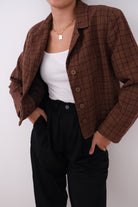 Vintage 90s Chestnut Wool Plaid Blazer