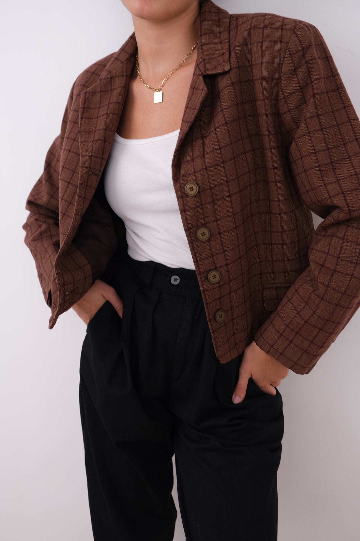 Vintage 90s Chestnut Wool Plaid Blazer
