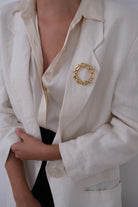 Vintage Gilt E. Pearl Circular Chain Brooch