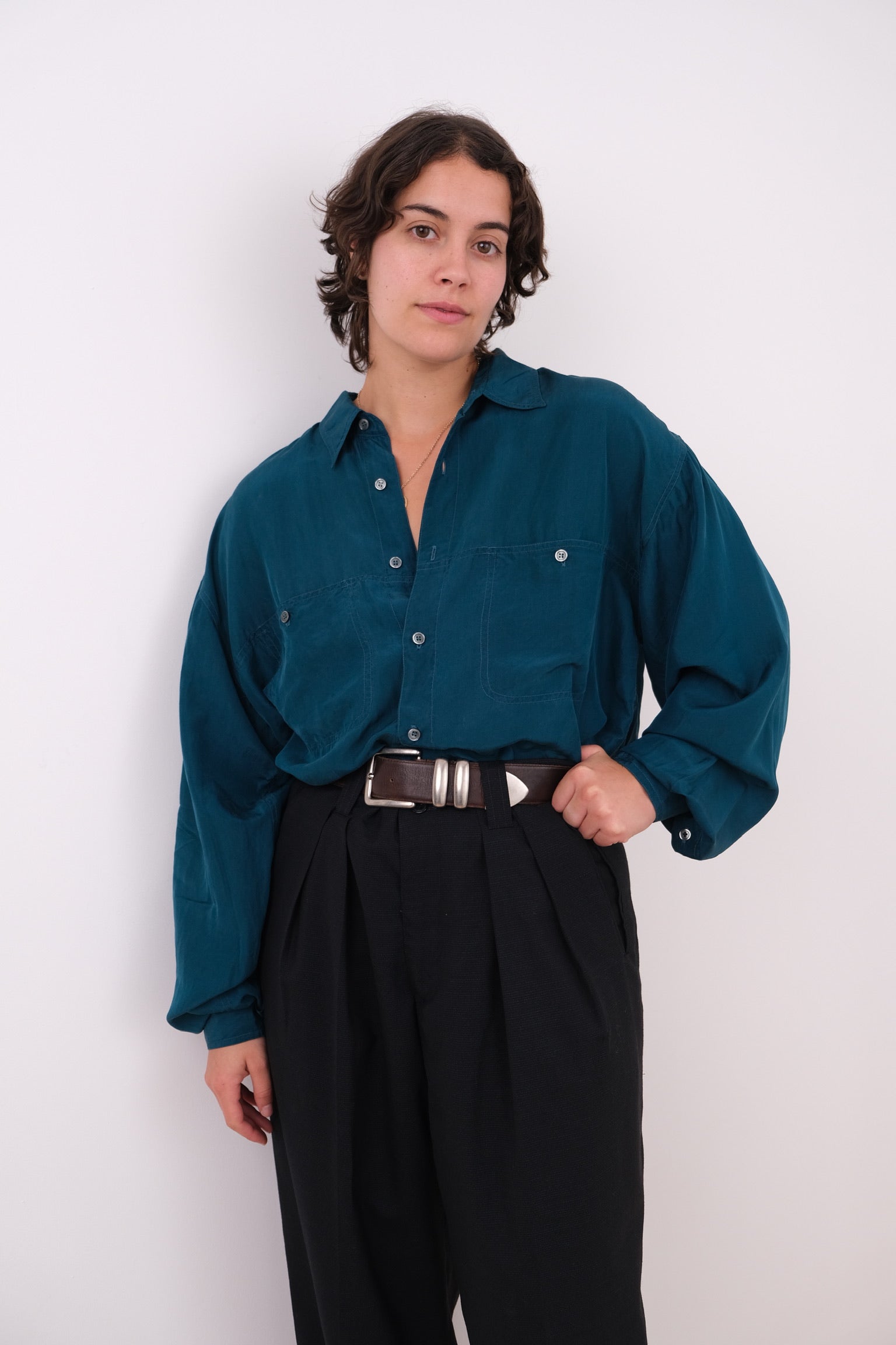 Vintage 90s Lagoon Silk Long Sleeve Button Up Shirt