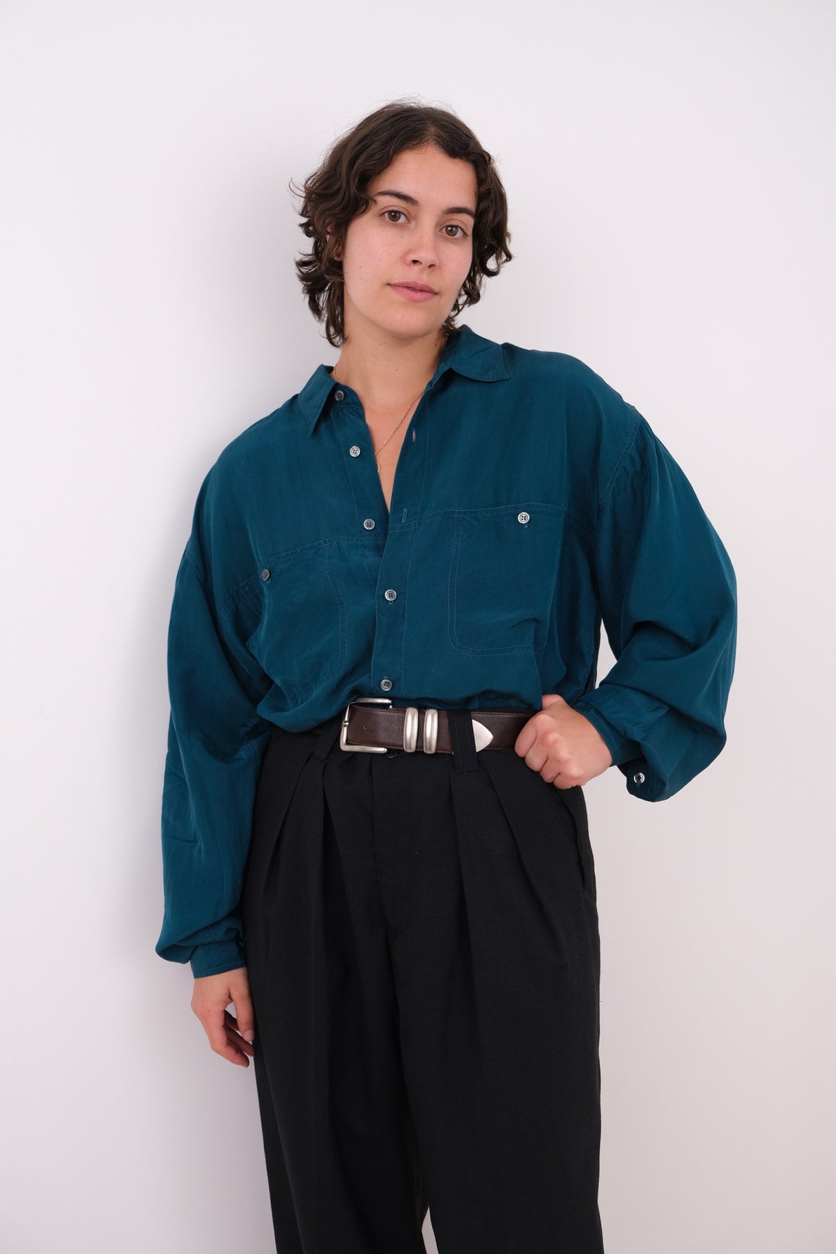Vintage 90s Lagoon Silk Long Sleeve Button Up Shirt