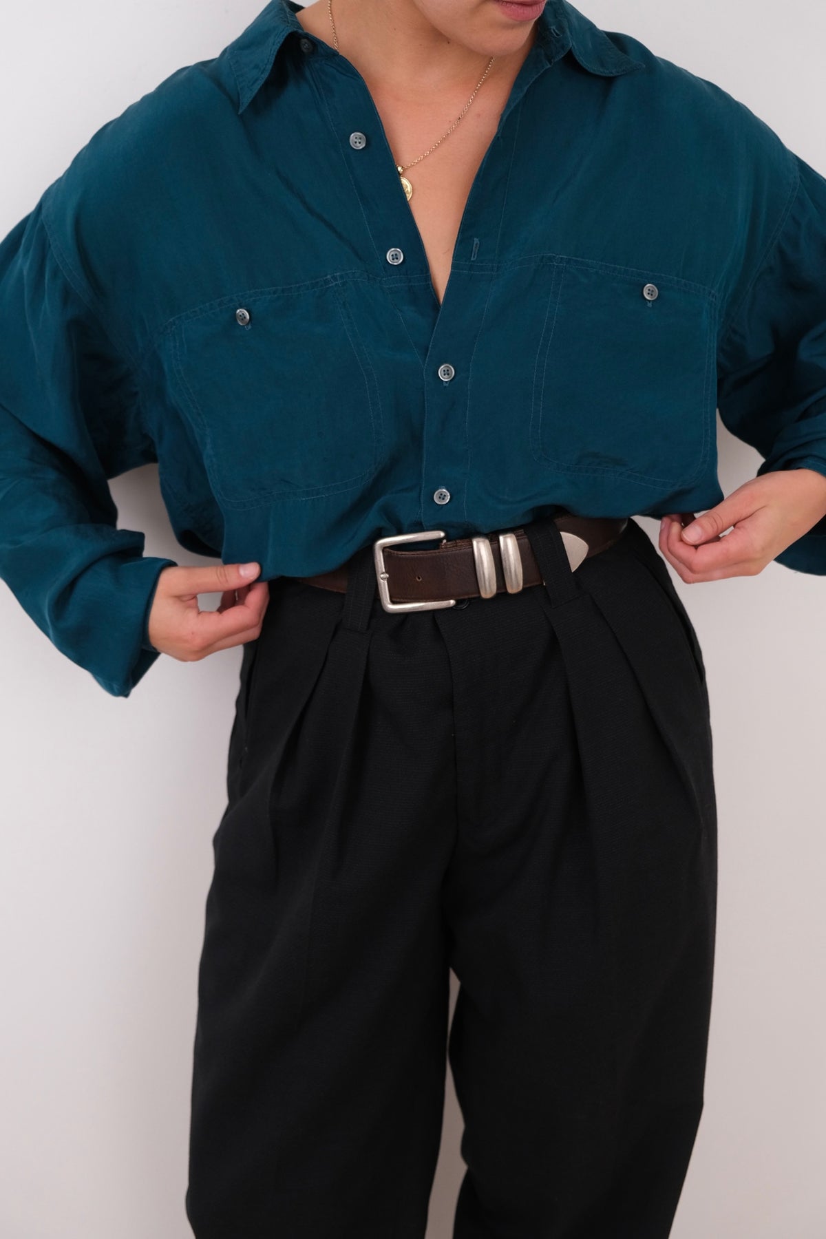 Vintage 90s Lagoon Silk Long Sleeve Button Up Shirt