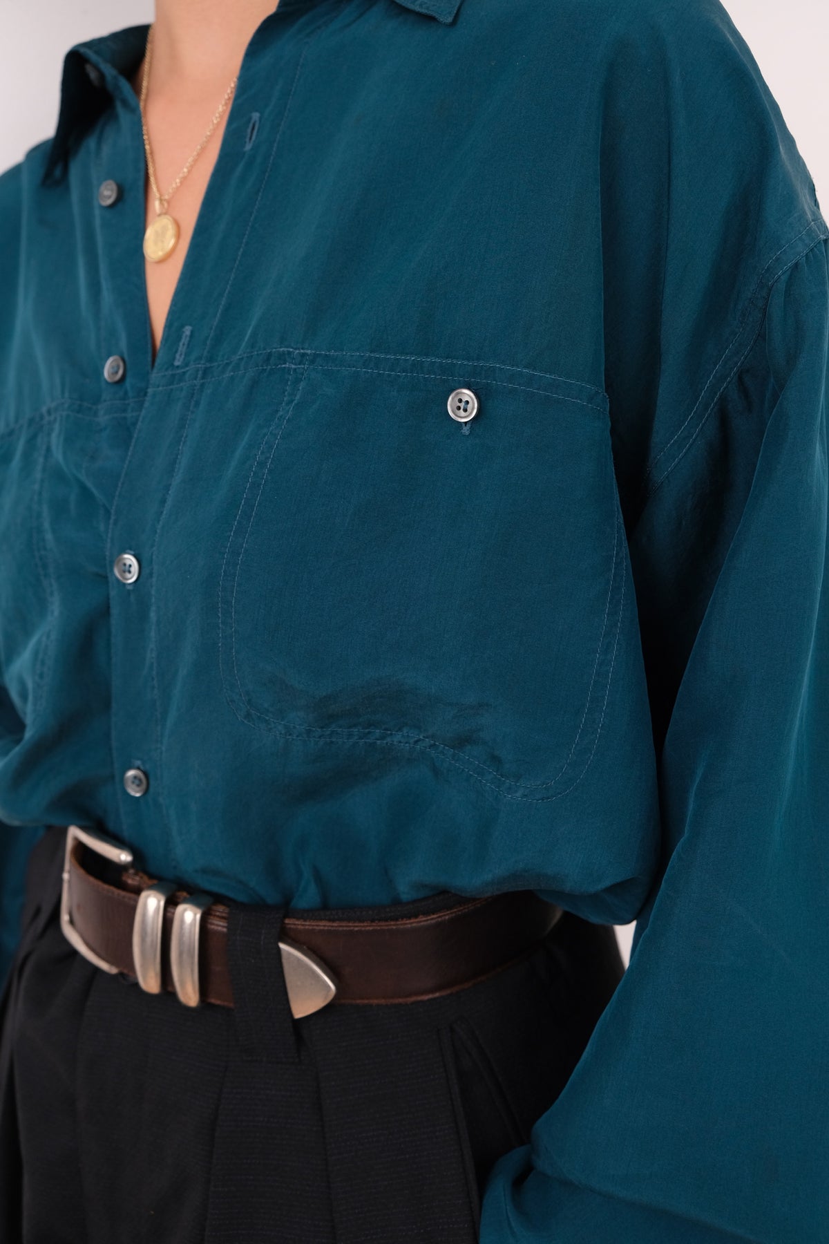 Vintage 90s Lagoon Silk Long Sleeve Button Up Shirt