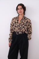 Vintage 90s Sepia Silk Medallion Print Button Up Shirt