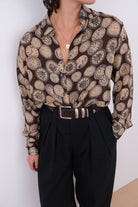 Vintage 90s Sepia Silk Medallion Print Button Up Shirt