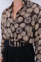 Vintage 90s Sepia Silk Medallion Print Button Up Shirt