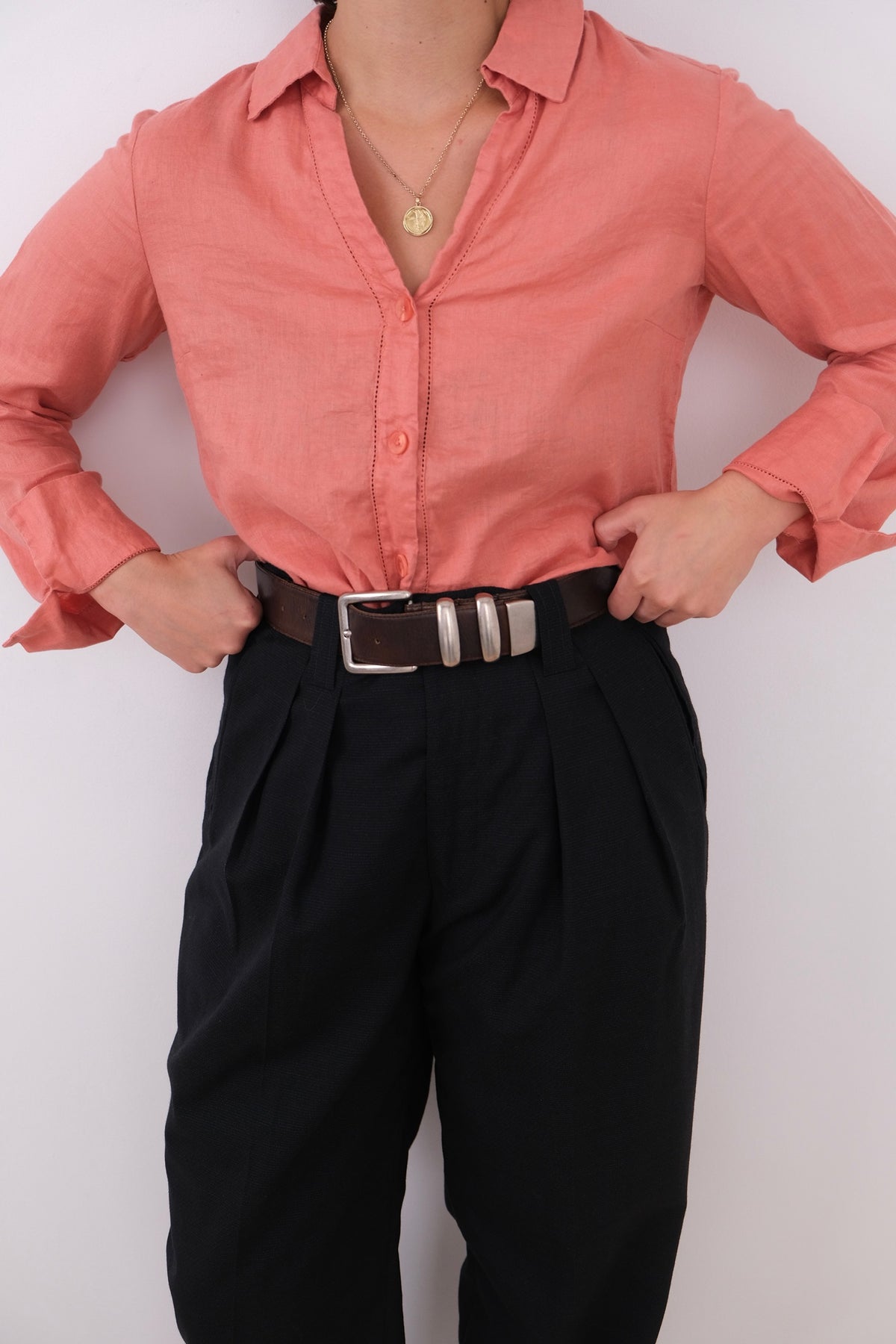 Vintage 90s Papaya Linen Long Sleeve Button Up Shirt