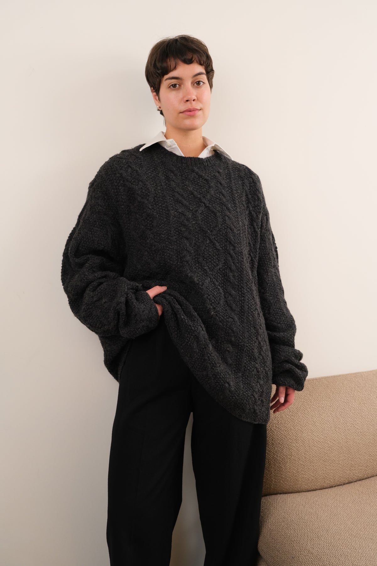 Vintage 90s Charcoal J.Crew Wool Knit Longline Sweater – Hermine