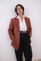 Vintage 70s Cognac Leather Two-Button Blazer