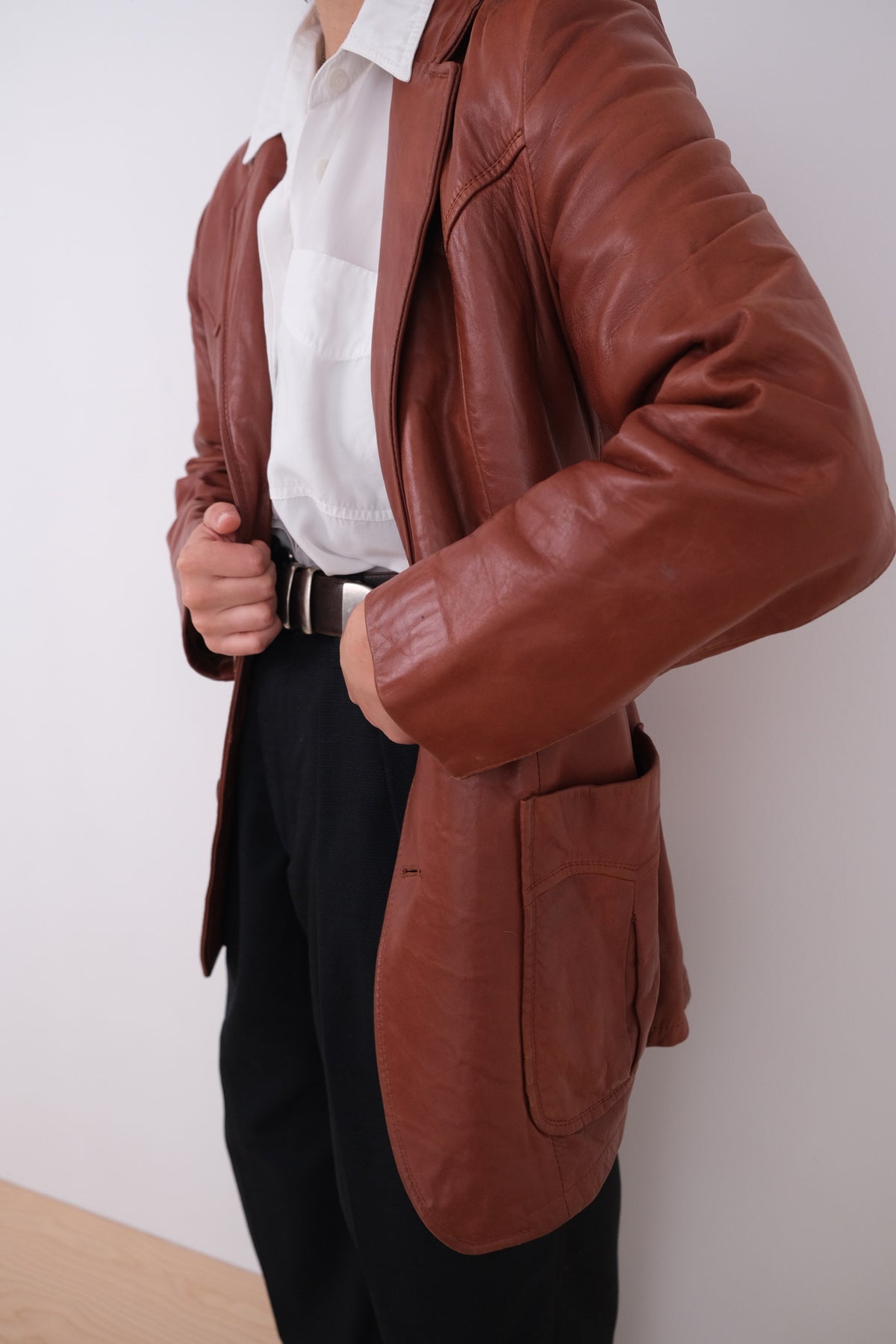 Vintage 70s Cognac Leather Two-Button Blazer