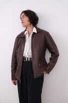 Vintage 90s Tobacco Genuine Leather Zip Front Jacket