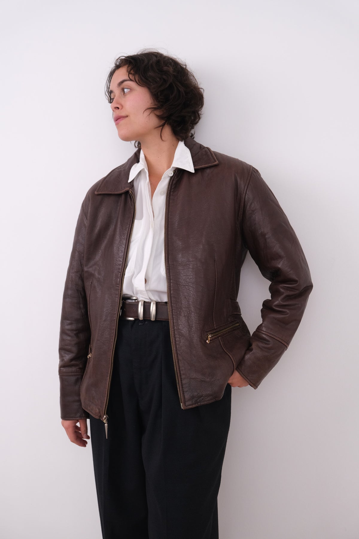 Vintage 90s Tobacco Genuine Leather Zip Front Jacket