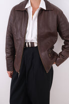 Vintage 90s Tobacco Genuine Leather Zip Front Jacket