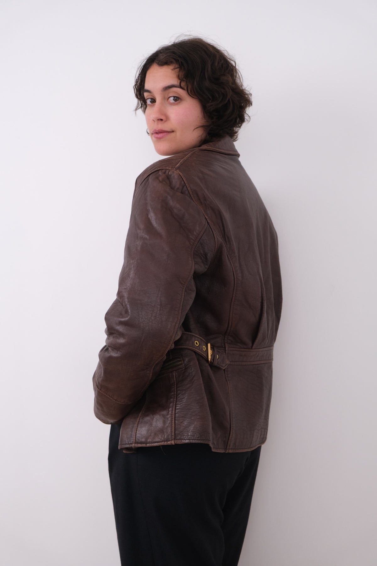 Vintage 90s Tobacco Genuine Leather Zip Front Jacket
