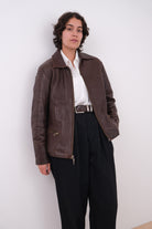 Vintage 90s Tobacco Genuine Leather Zip Front Jacket