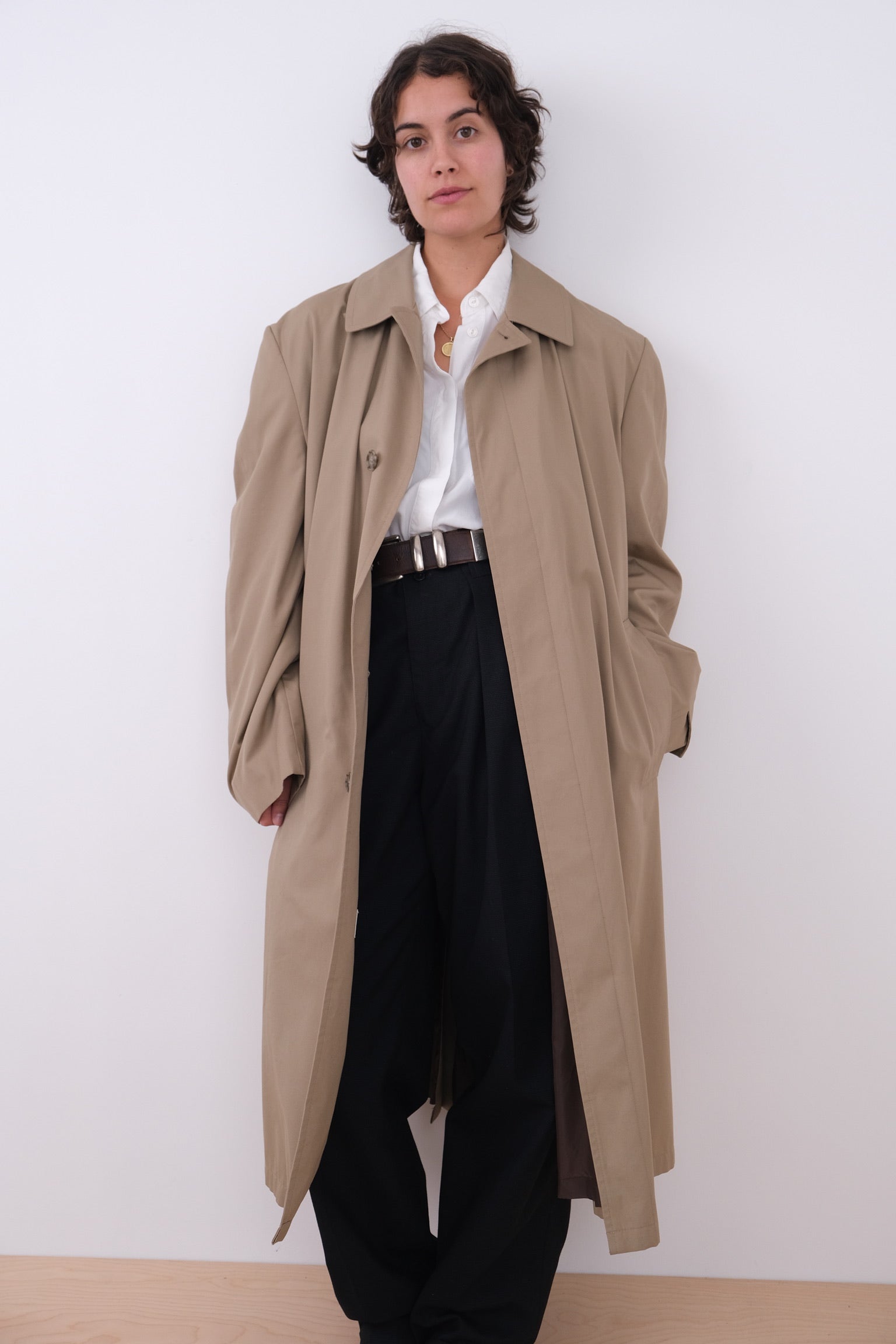 Vintage 90s Khaki Cotton Blend Longline Trench Coat
