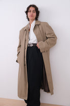 Vintage 90s Khaki Cotton Blend Longline Trench Coat