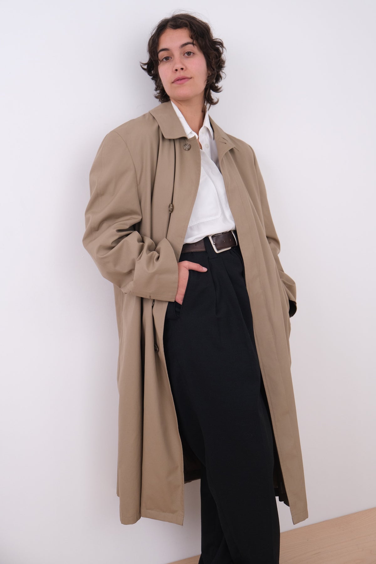 Vintage 90s Khaki Cotton Blend Longline Trench Coat