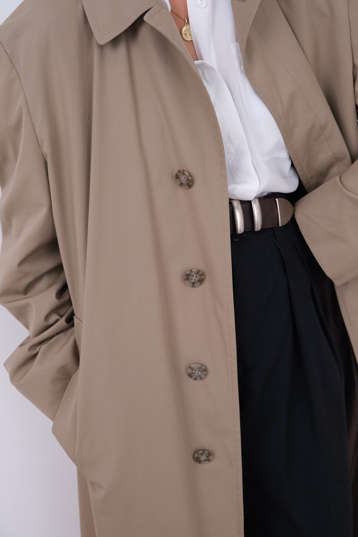 Vintage 90s Khaki Cotton Blend Longline Trench Coat