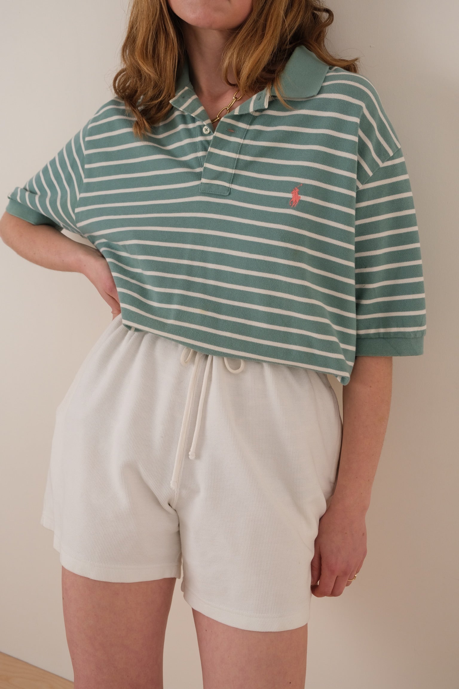 Vintage 90s Seafoam Ralph Lauren Striped Short Sleeve Polo Shirt