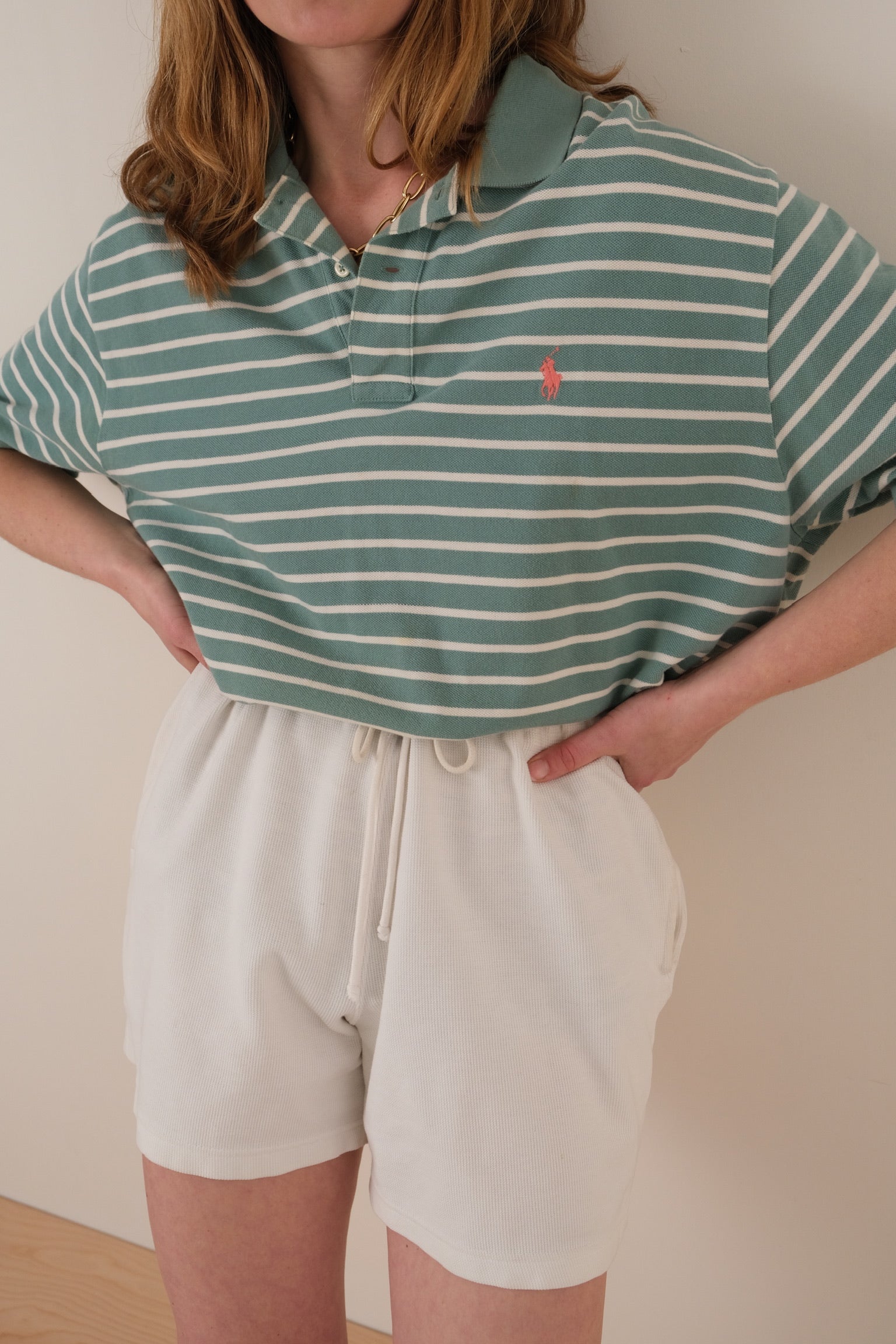Vintage 90s Seafoam Ralph Lauren Striped Short Sleeve Polo Shirt