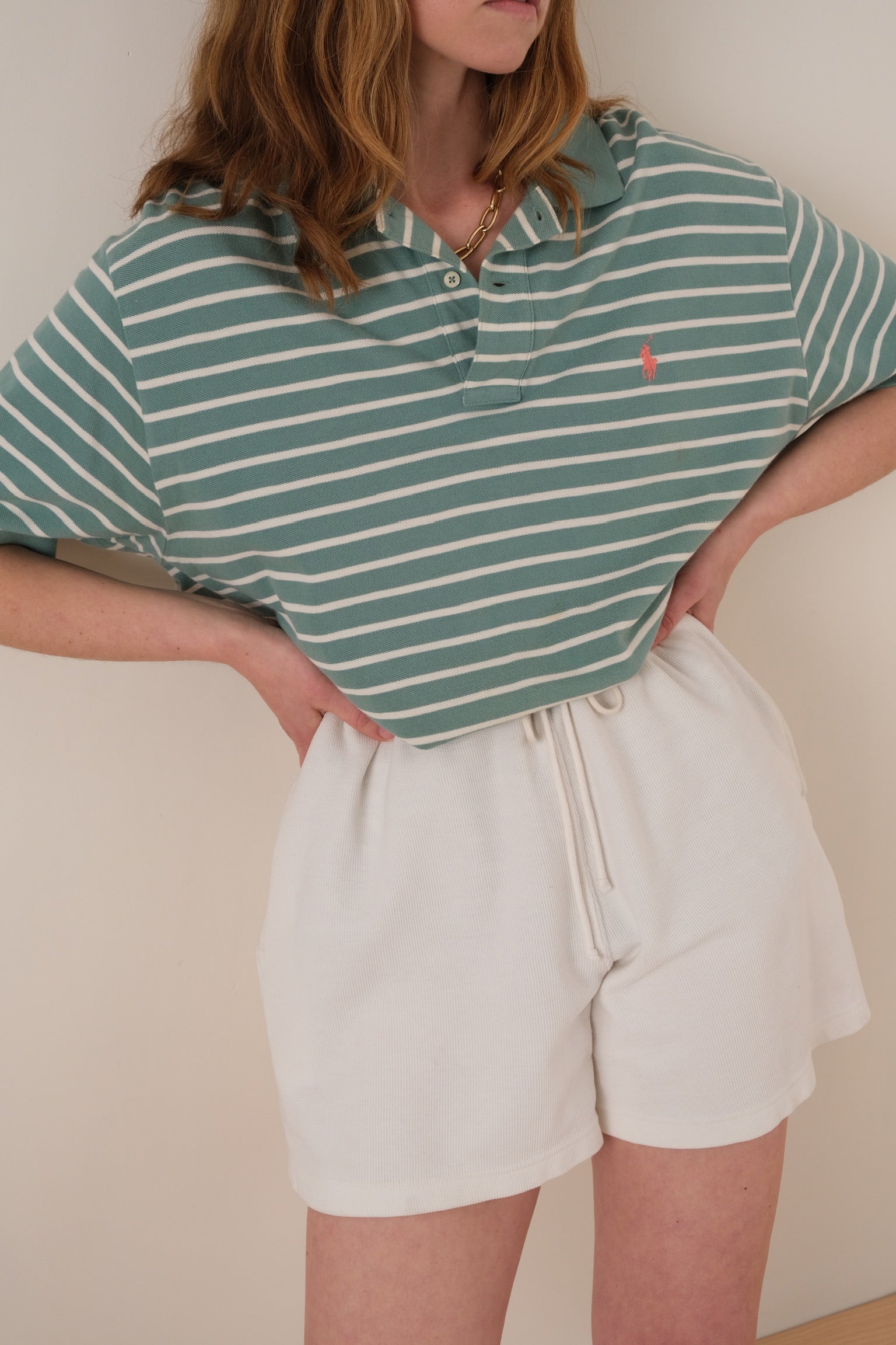 Vintage 90s Seafoam Ralph Lauren Striped Short Sleeve Polo Shirt