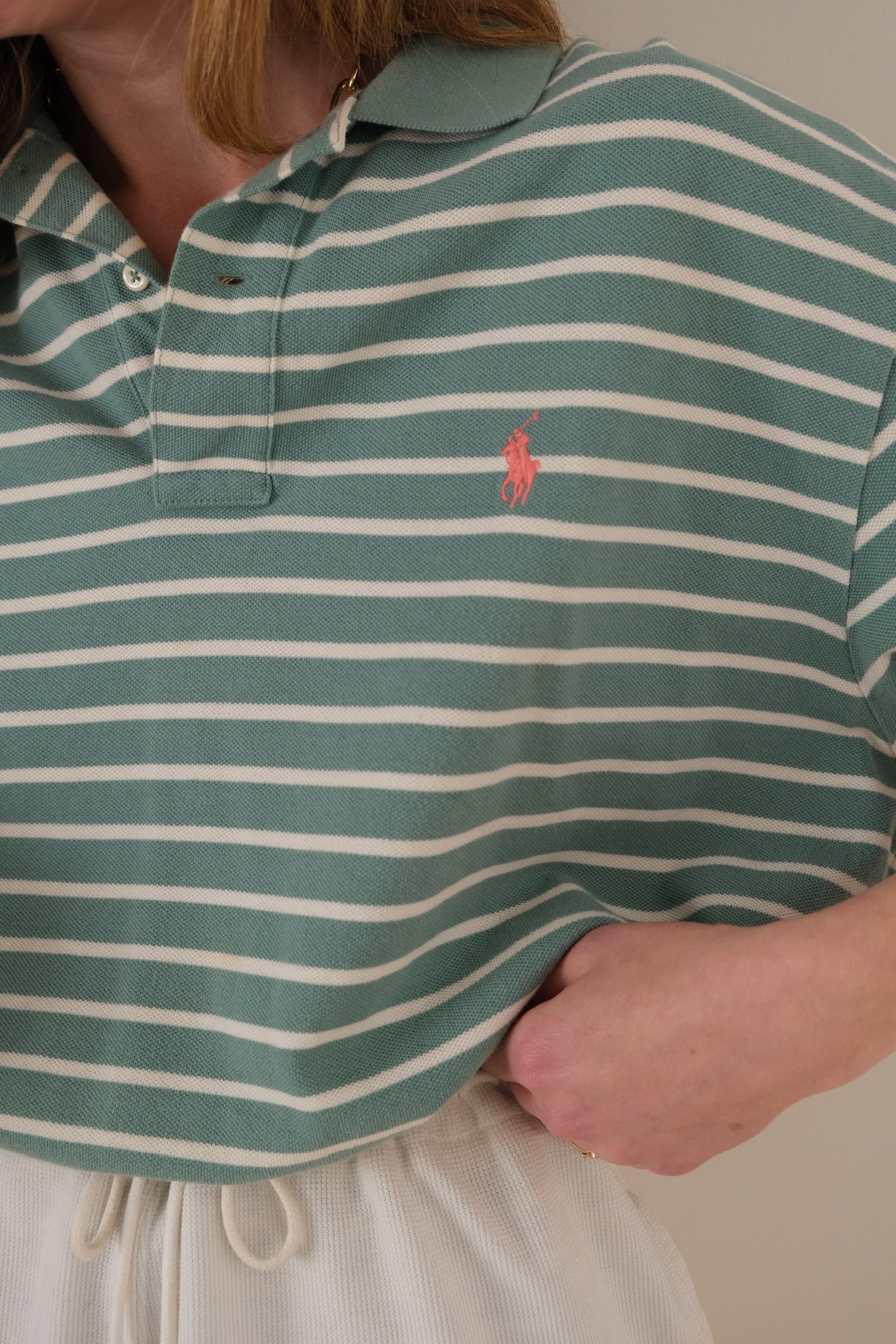 Vintage 90s Seafoam Ralph Lauren Striped Short Sleeve Polo Shirt