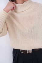 Vintage Scottish Ivory Pure New Wool Turtleneck Sweater