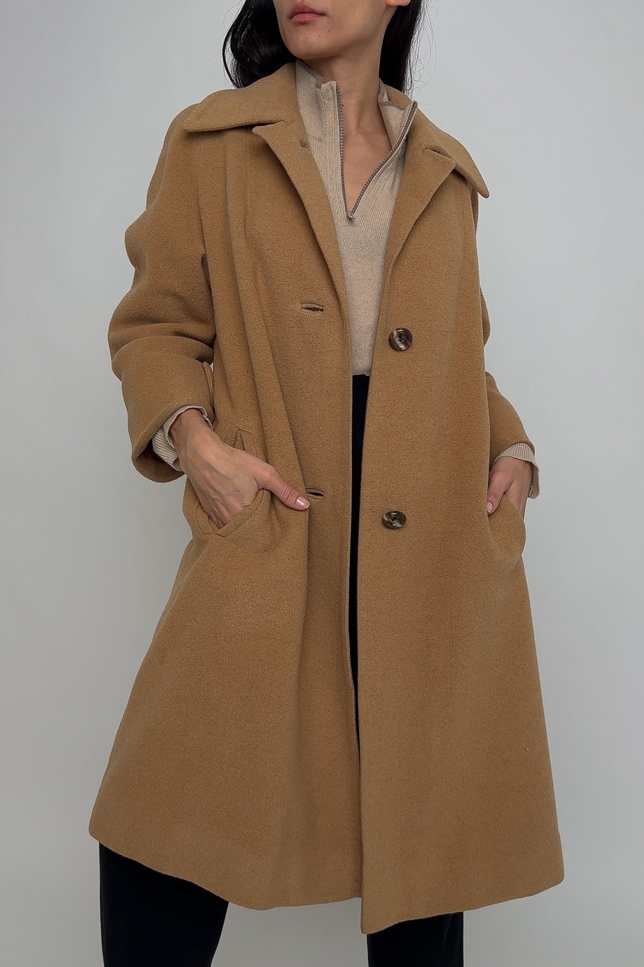 Vintage Sand Camelhair Midi Coat