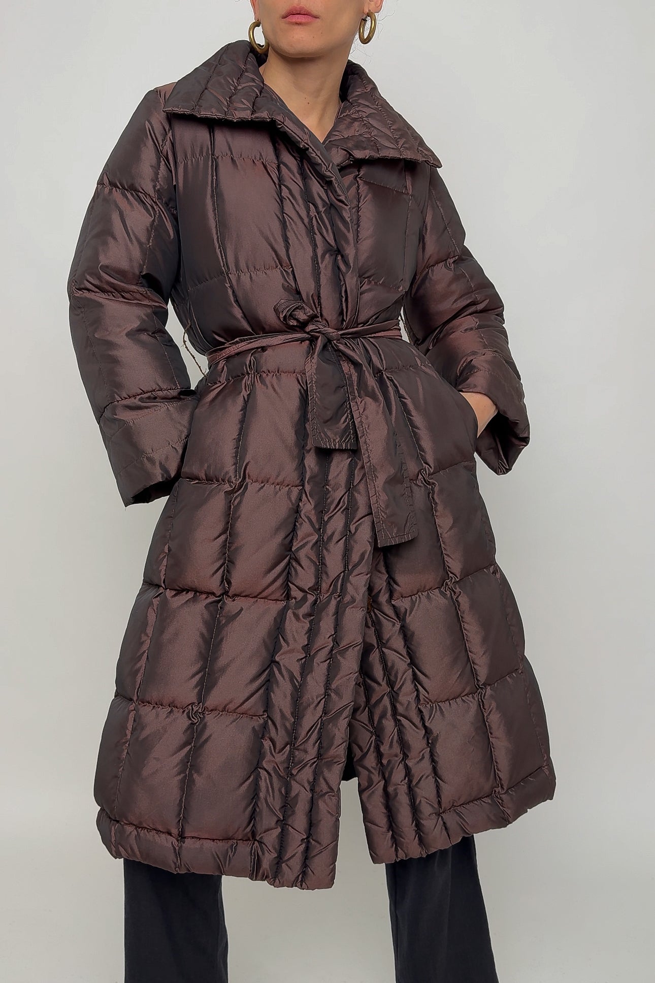 Vintage 90s Metallic Auburn Bill Blass Belted Puffer Coat