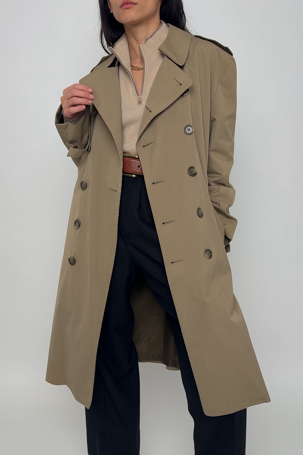 Vintage Cappuccino Cotton Blend Double Breasted Trench Coat