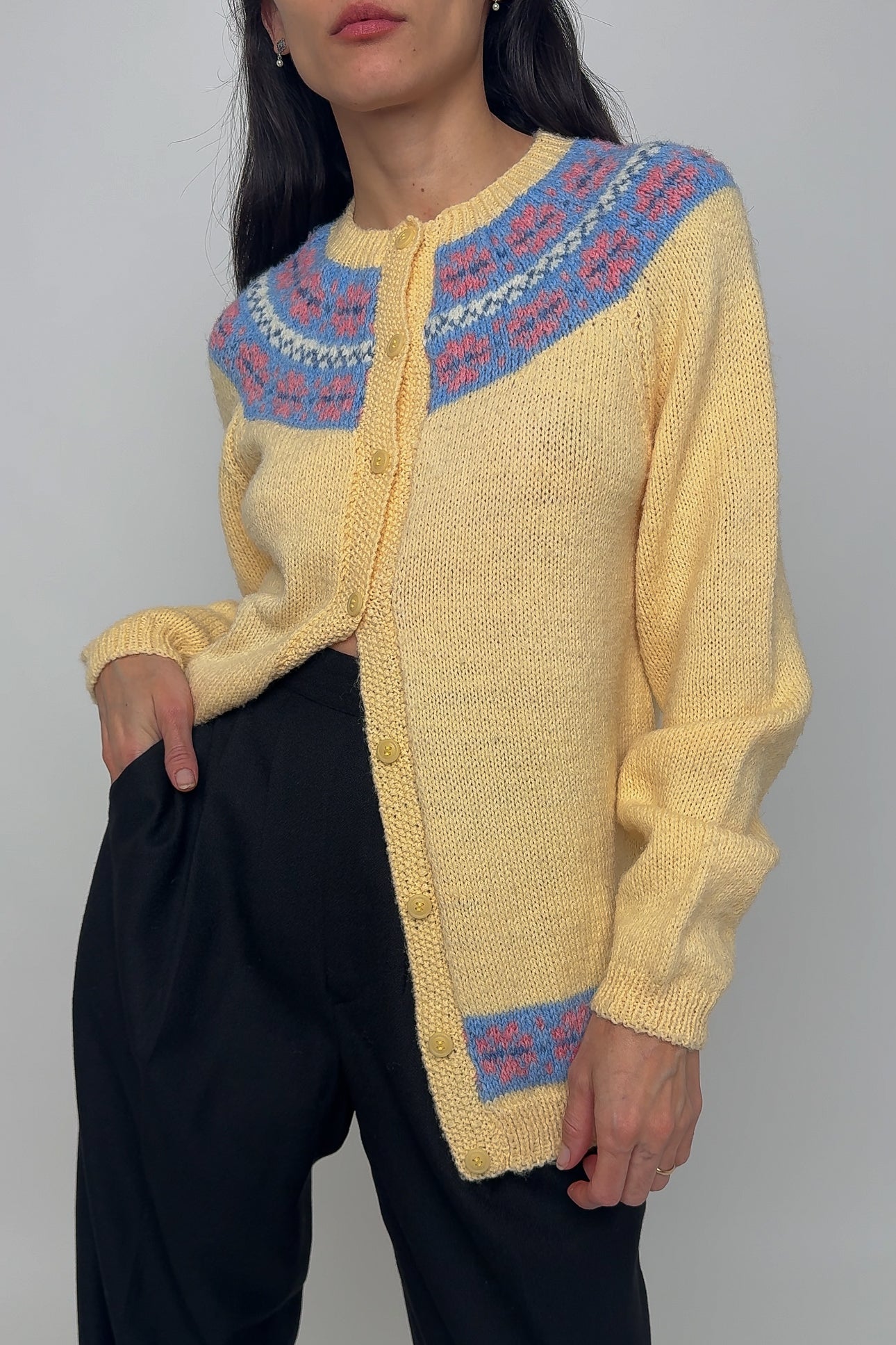 Vintage Daffodil Hand Knit Cardigan Sweater