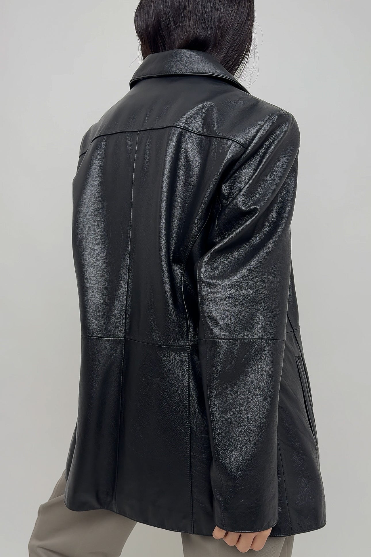 Vintage Onyx Leather Button Up Jacket