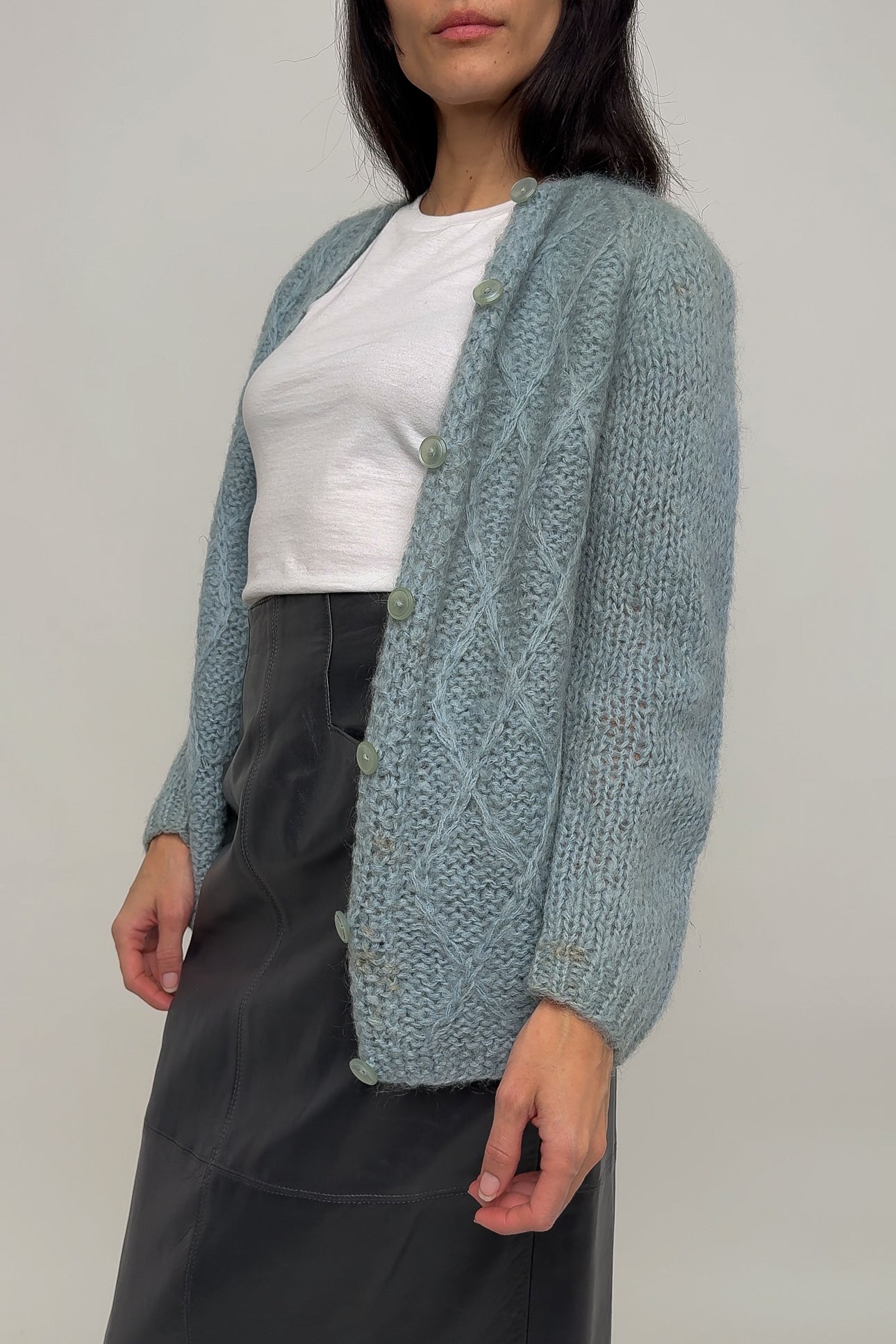 Vintage Italian Azure Wool Mohair Hand Knit Cardigan Sweater