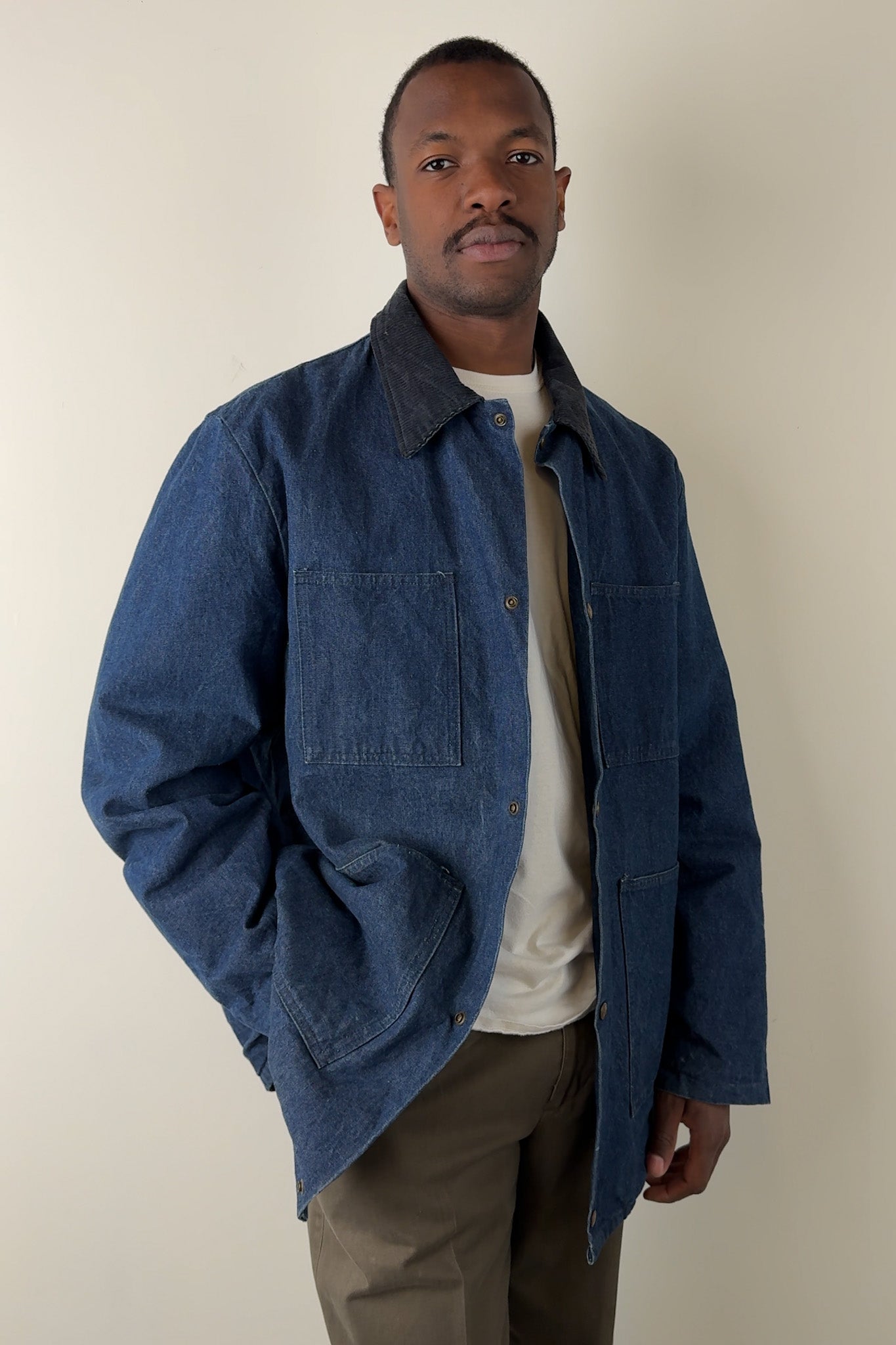Vintage 80s Dark Wash Cotton Denim Blanket Lined Chore Jacket