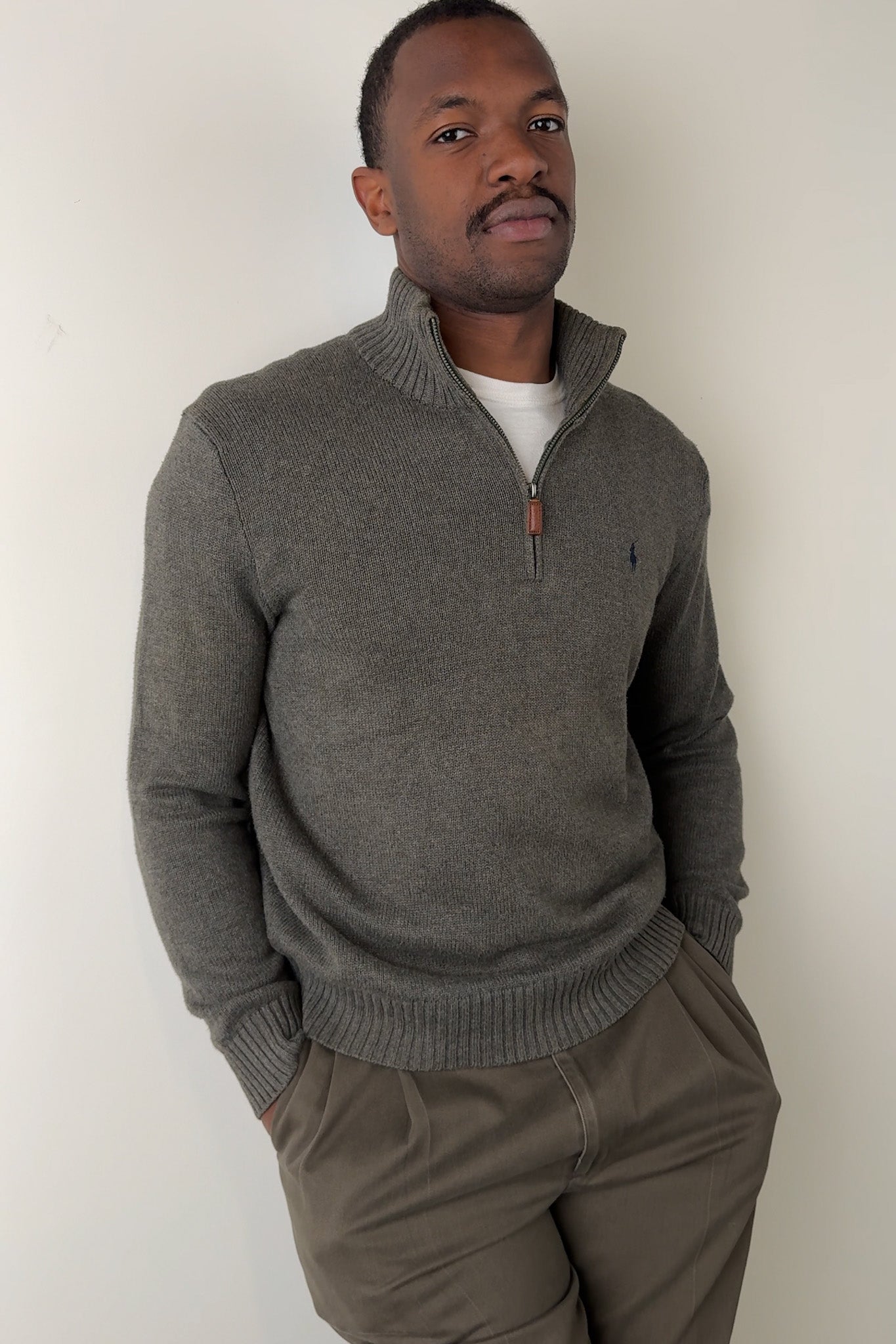 トップス 90s Ralph Lauren sweat zip up cardigan Vintage 90s Ash Cotton Ralph Lauren Quarter Zip Sweater