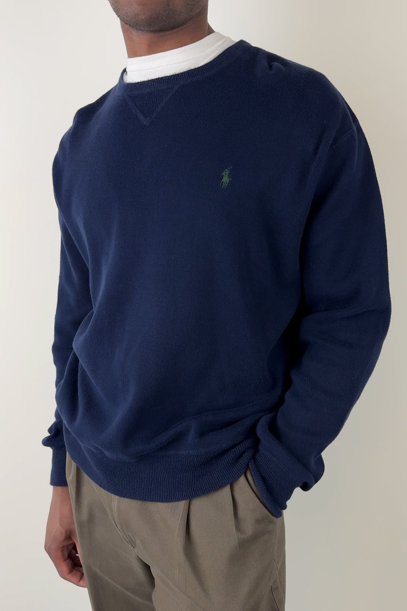 Vintage 90s Navy Ralph Lauren Cotton V-Neck Sweater – Hermine