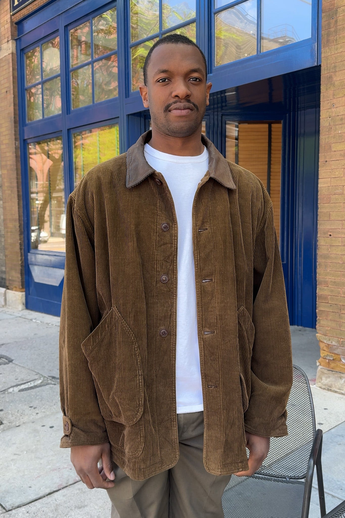 ジャケット・アウター Corduroy Band Collar Jacket SUAF286 ooal Vintage Umber Corduroy Leather Collar Jacket – Hermine
